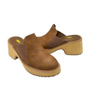Volatile Monet Brown Faux Leather Chunky Heel Slip On Boho Cottagecore Mules